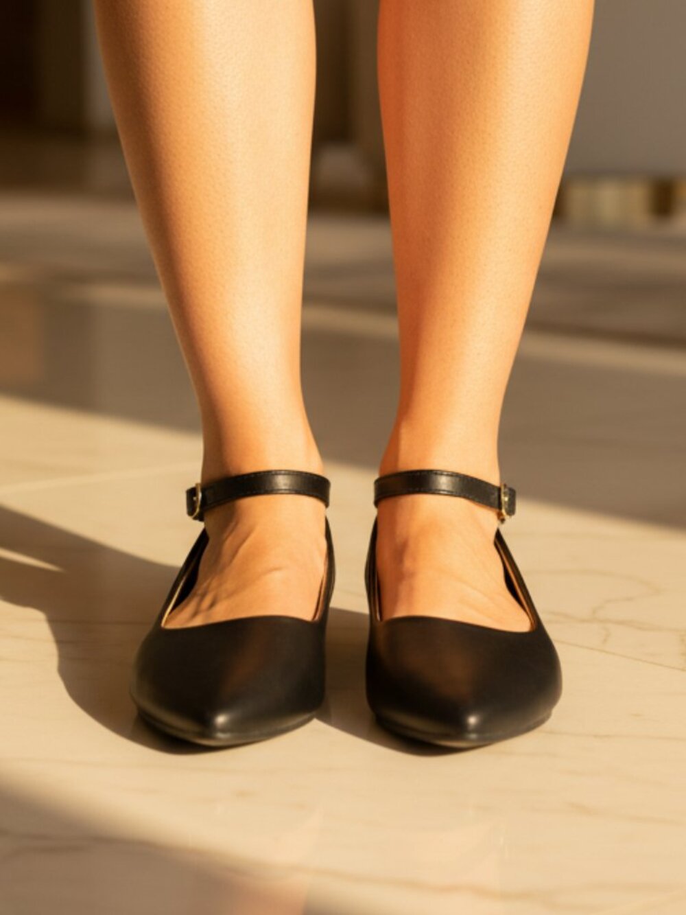 NWT Pazzle Black Ankle Strap Pointed Toe Flats - Picture 7 of 8
